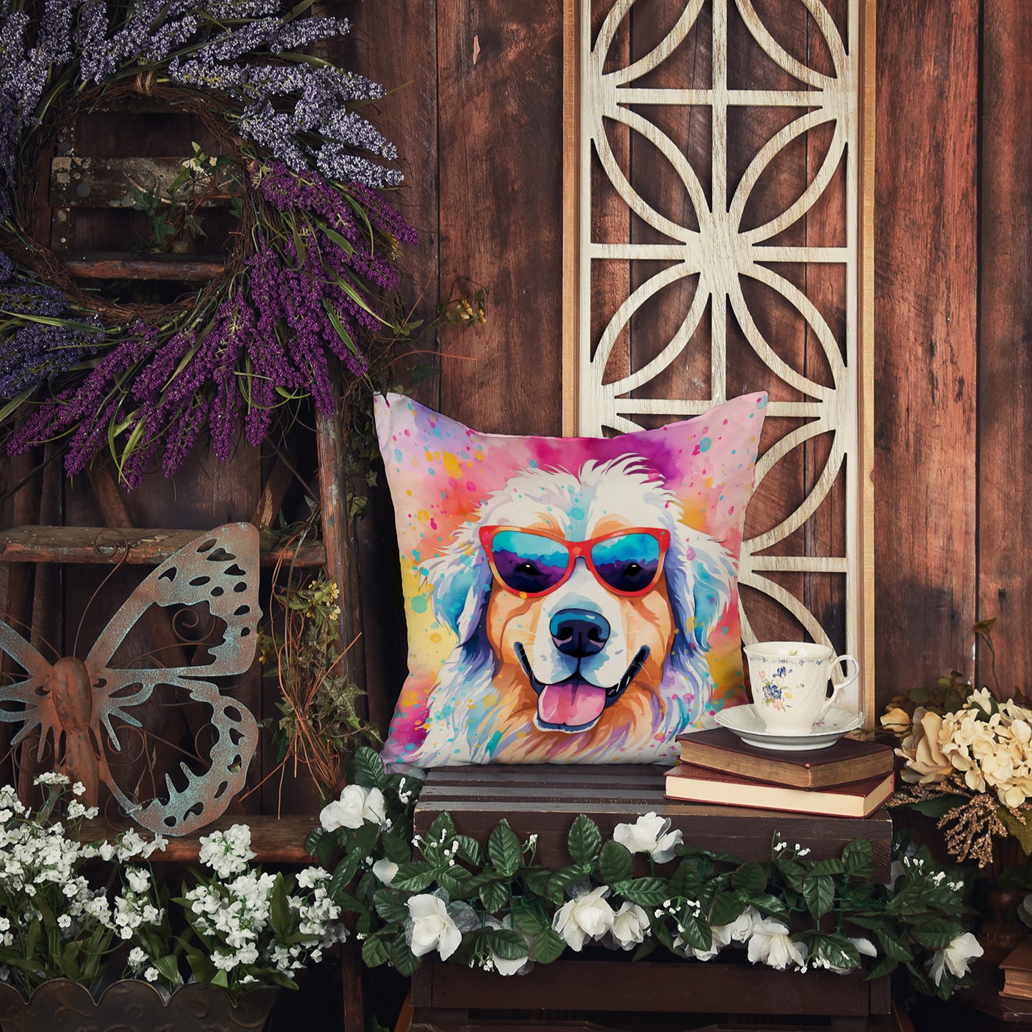 Great Pyrenees Hippie Dawg Throw Pillow