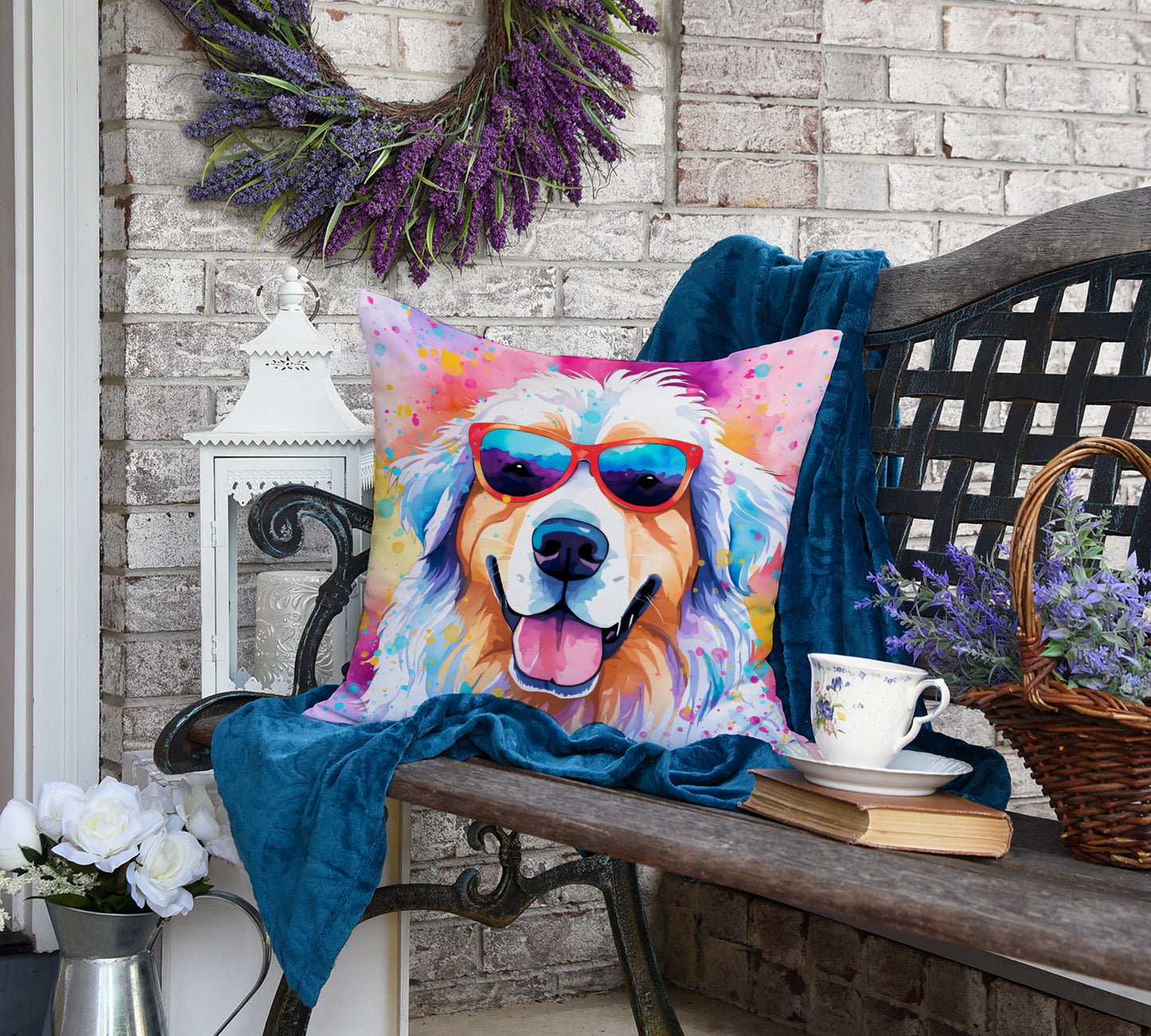 Great Pyrenees Hippie Dawg Throw Pillow