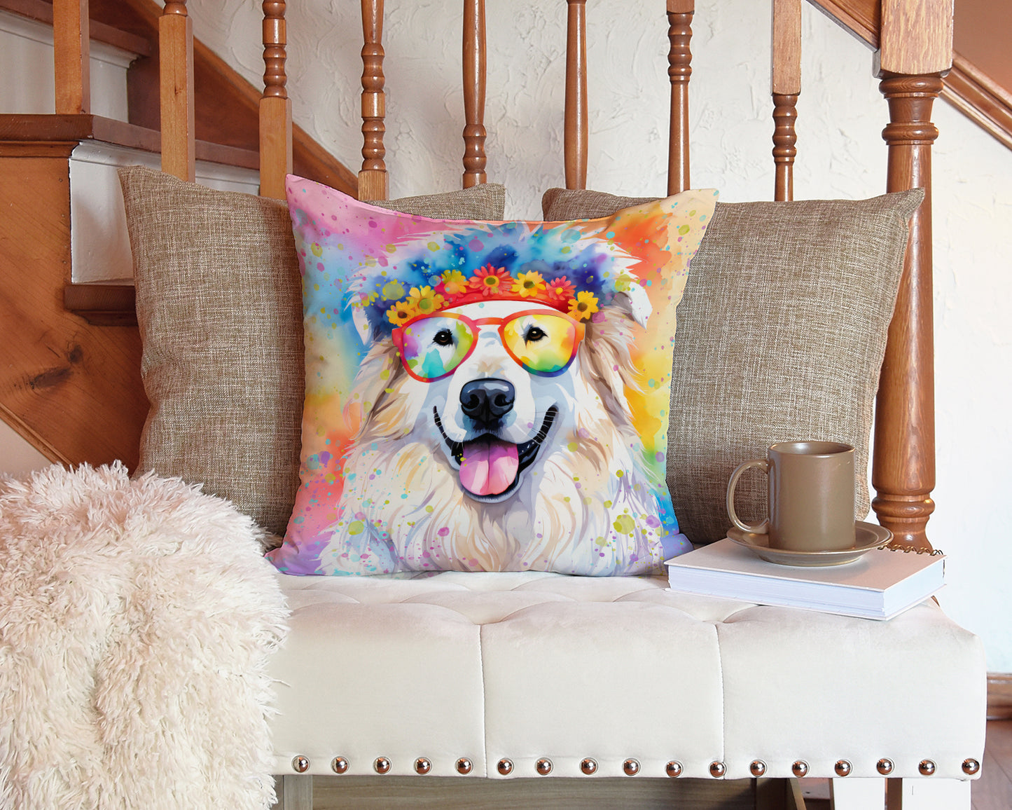 Great Pyrenees Hippie Dawg Throw Pillow