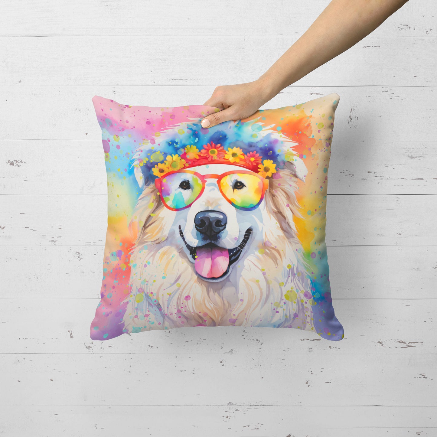 Great Pyrenees Hippie Dawg Throw Pillow