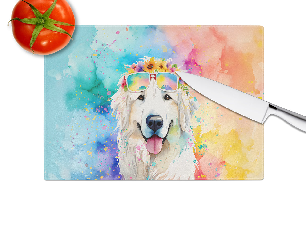 Great Pyrenees Hippie Dawg Glass Cutting Board