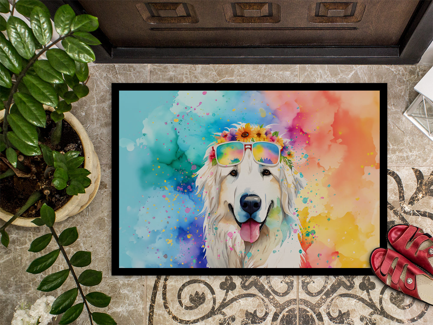 Great Pyrenees Hippie Dawg Doormat