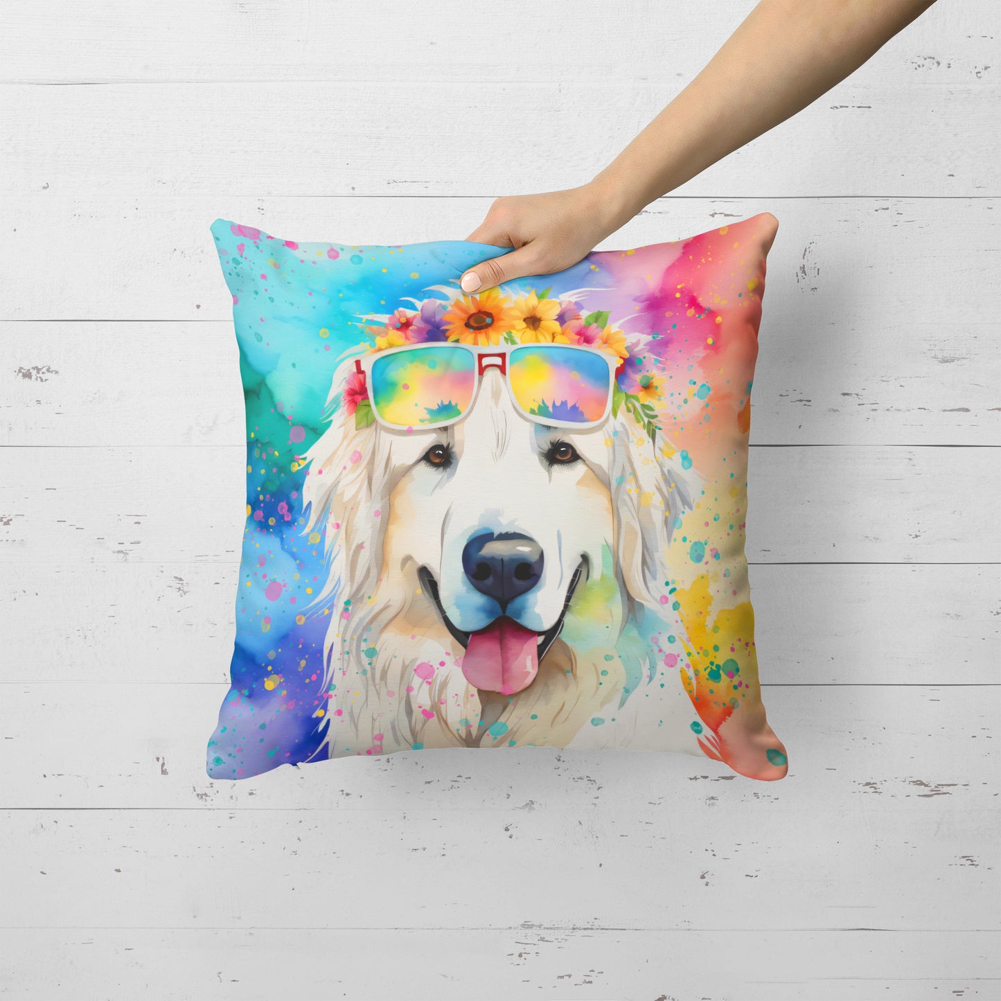 Great Pyrenees Hippie Dawg Throw Pillow