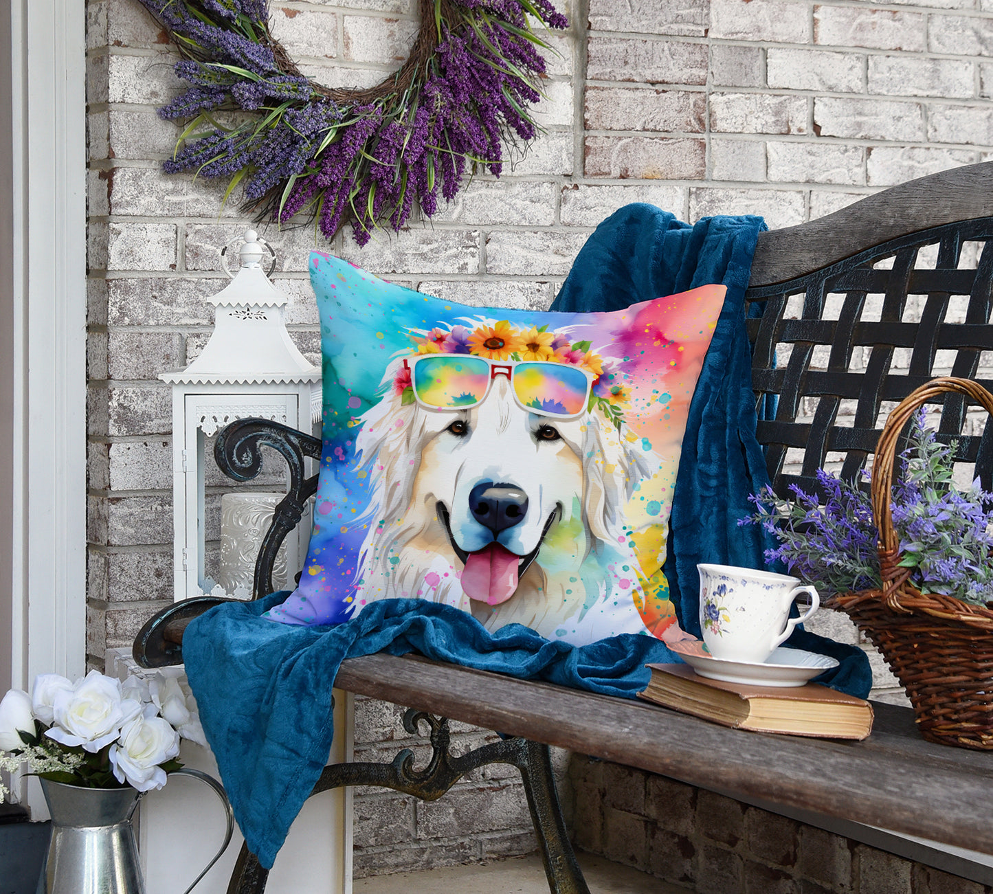 Great Pyrenees Hippie Dawg Throw Pillow