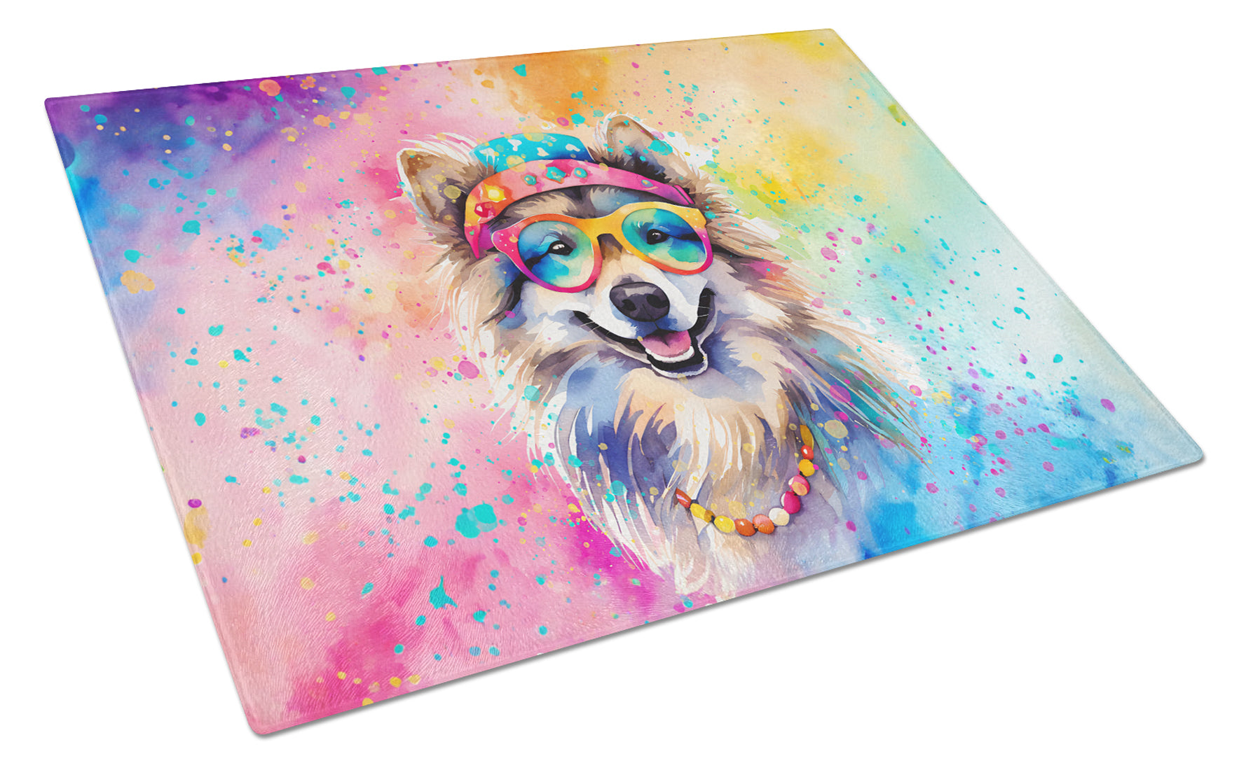 Buy this Keeshond Hippie Dawg Glass Cutting Board