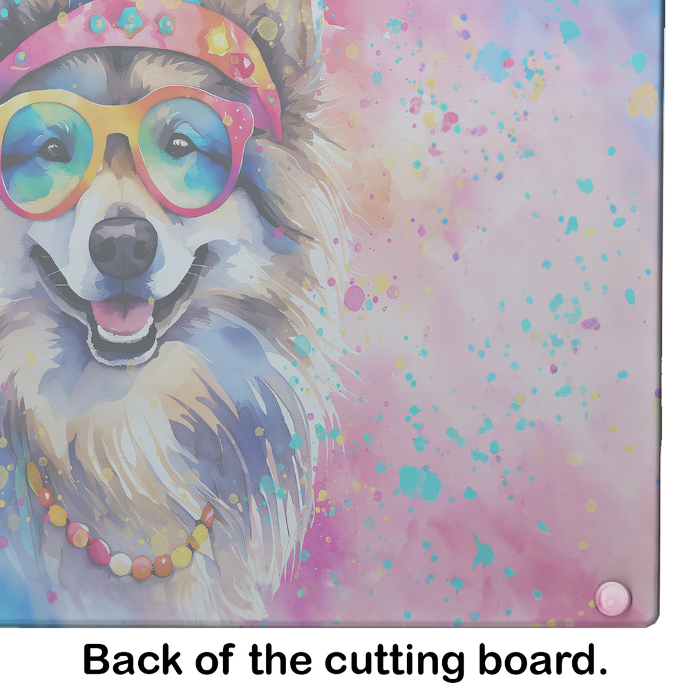 Keeshond Hippie Dawg Glass Cutting Board