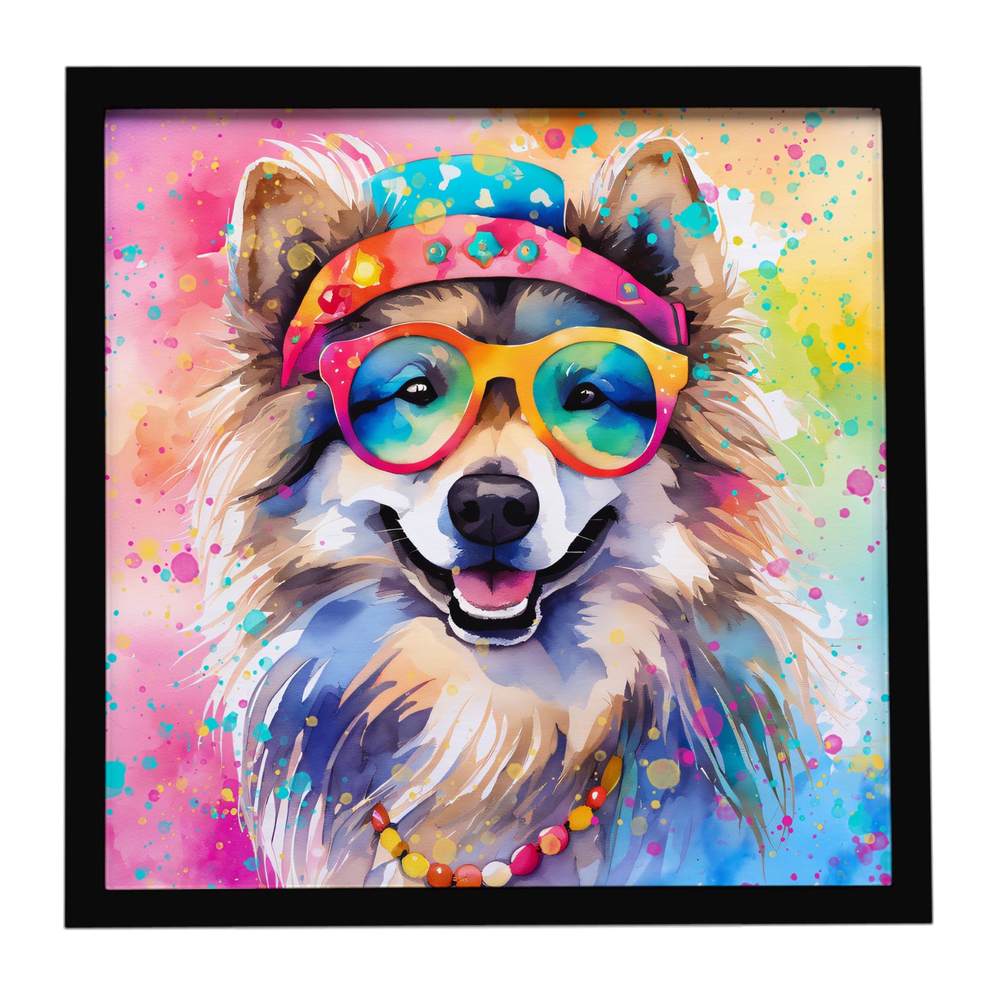 Buy this Keeshond Hippie Dawg Framed Metal Print