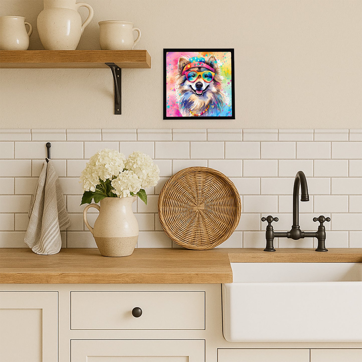 Keeshond Hippie Dawg Framed Metal Print