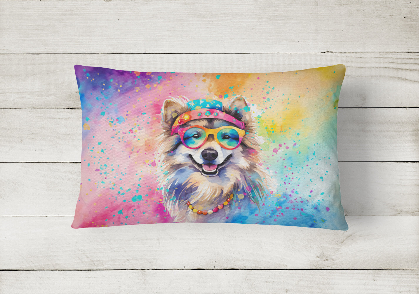 Keeshond Hippie Dawg Throw Pillow