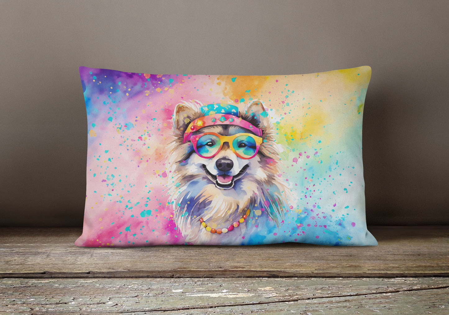 Keeshond Hippie Dawg Throw Pillow