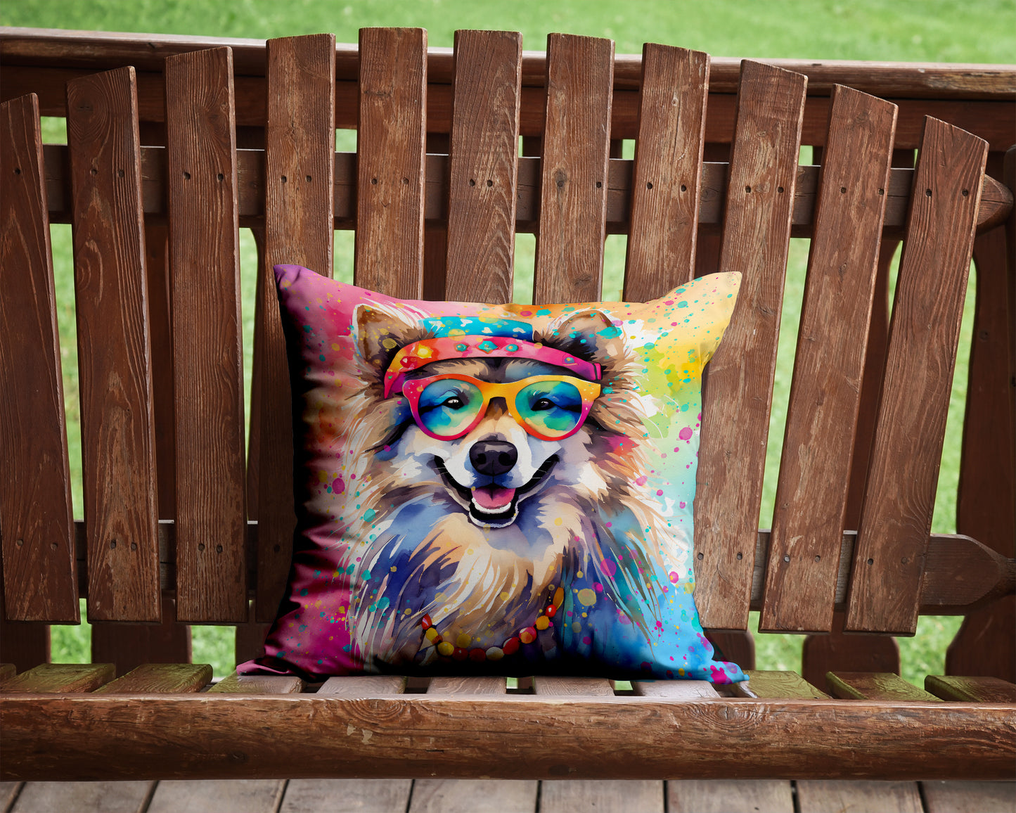 Keeshond Hippie Dawg Throw Pillow