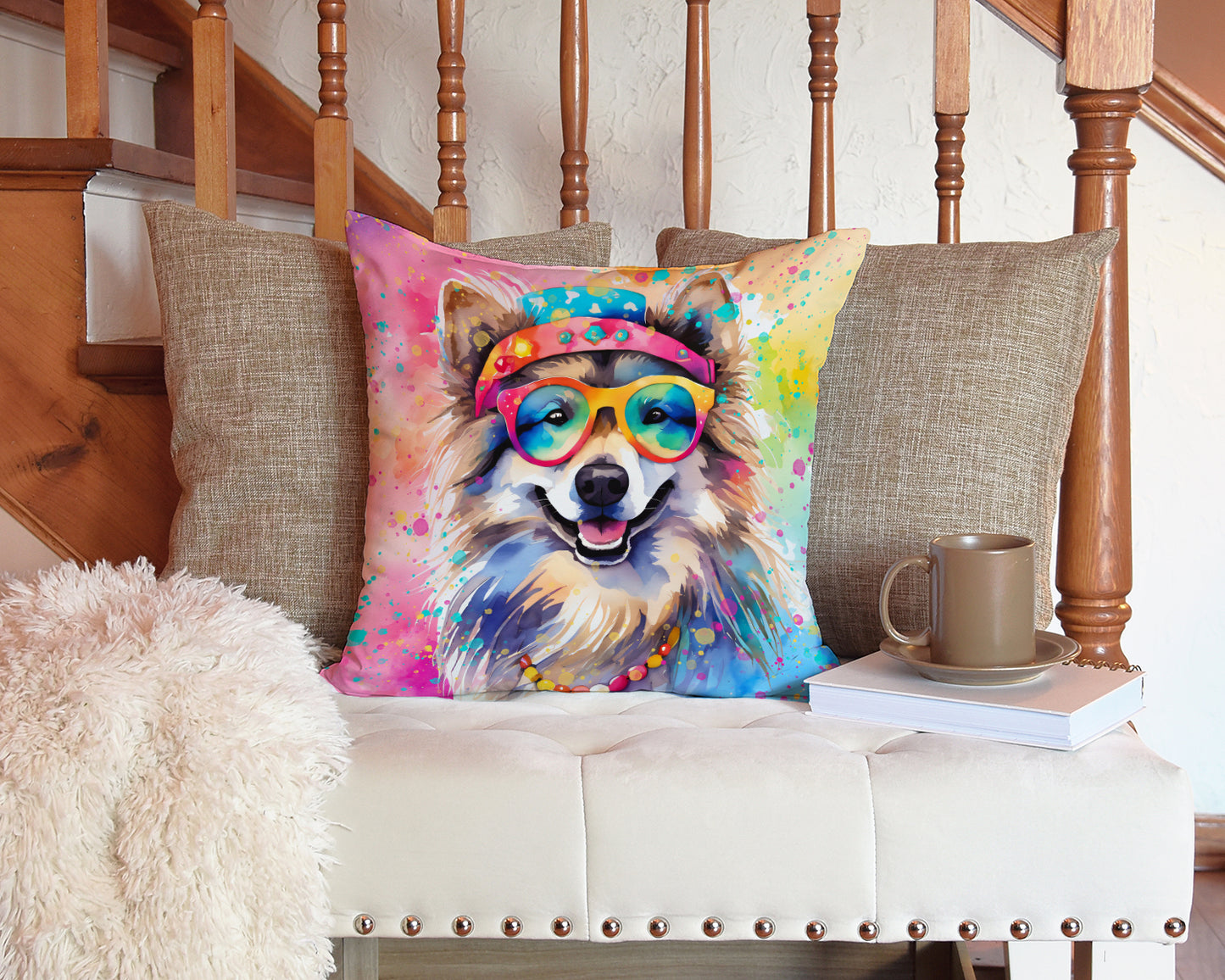 Keeshond Hippie Dawg Throw Pillow