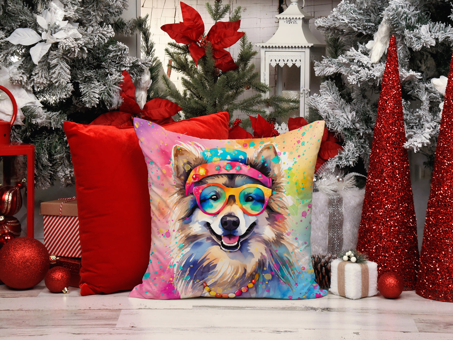 Keeshond Hippie Dawg Throw Pillow