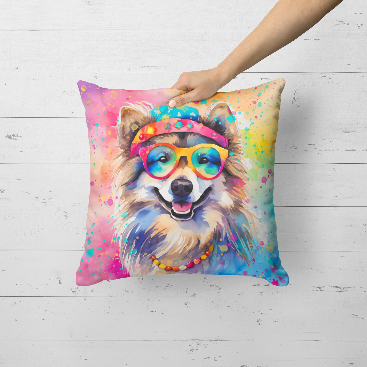 Keeshond Hippie Dawg Throw Pillow