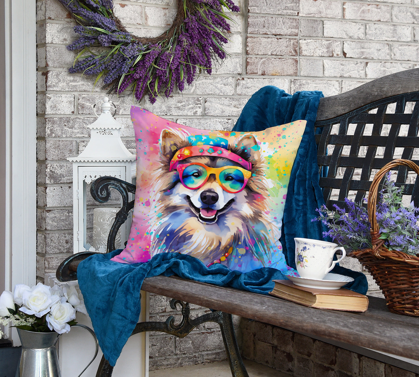 Keeshond Hippie Dawg Throw Pillow