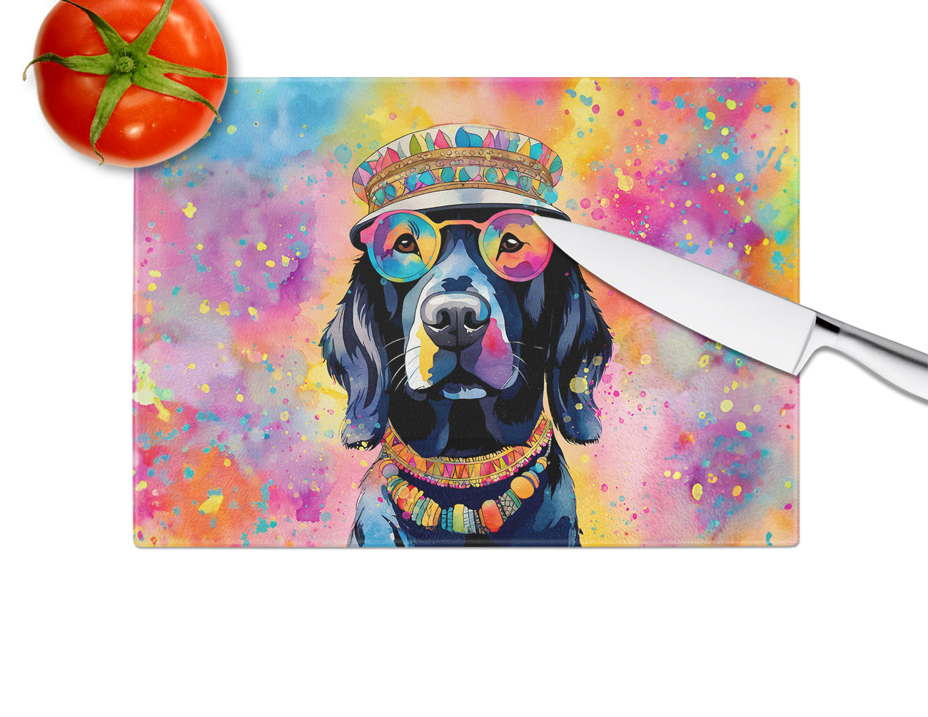 Black Labrador Hippie Dawg Glass Cutting Board