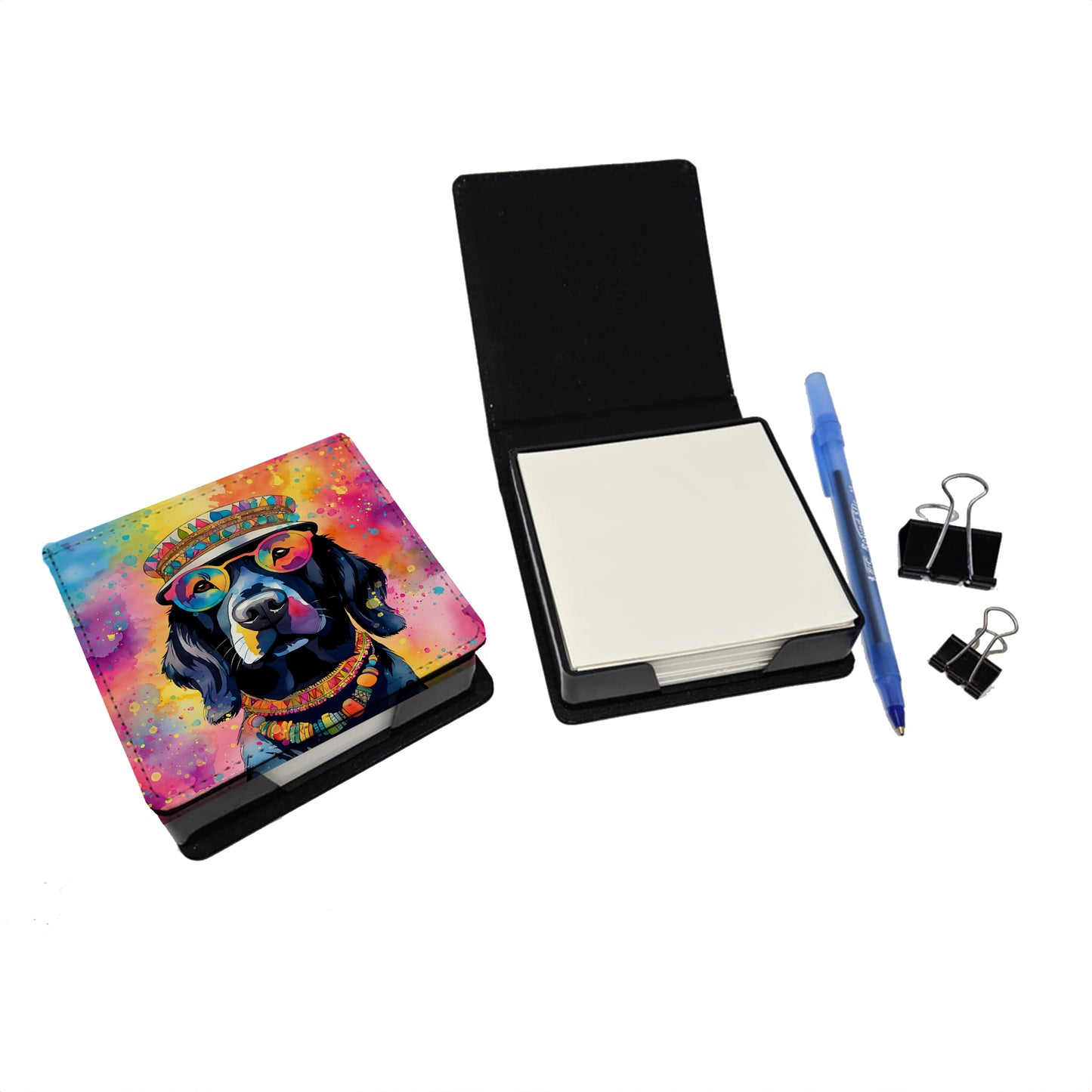 Black Labrador Hippie Dawg PU Leather Note Paper Holder
