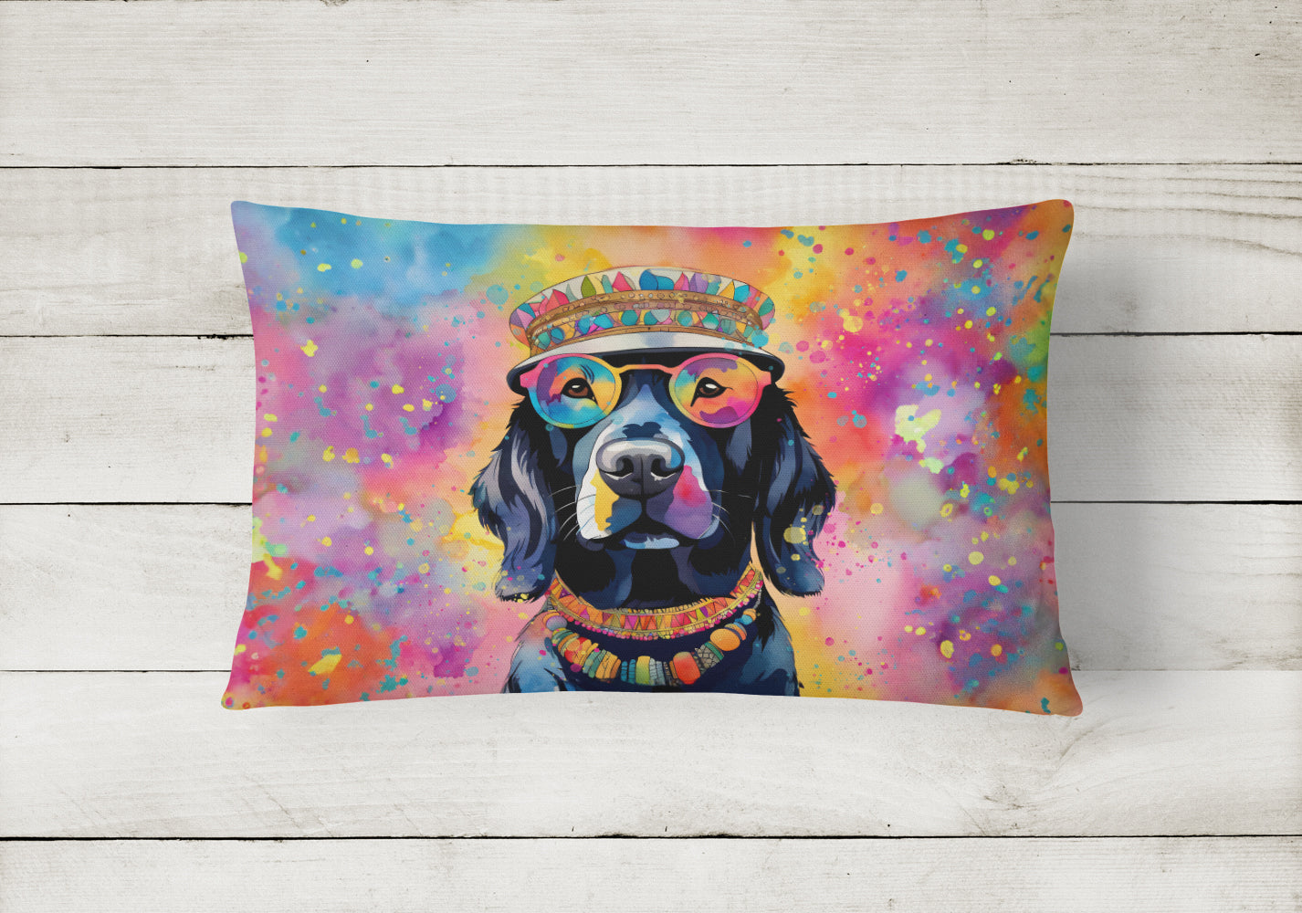 Black Labrador Hippie Dawg Throw Pillow