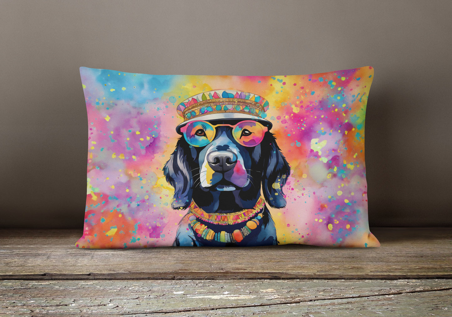 Black Labrador Hippie Dawg Throw Pillow