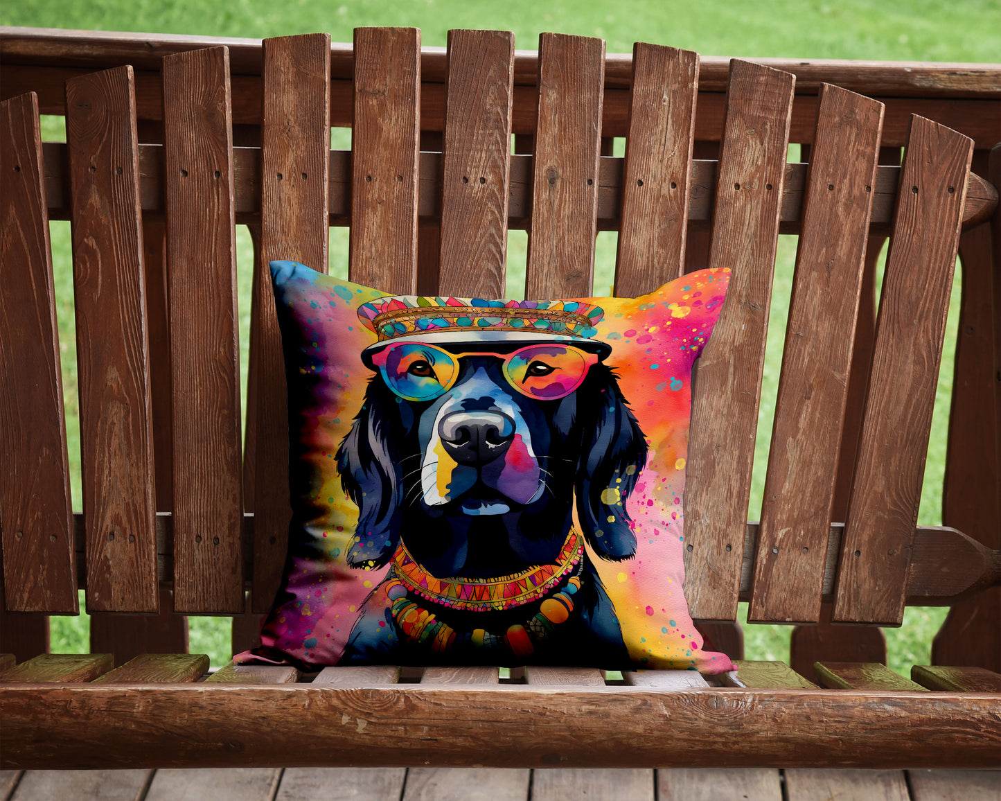 Black Labrador Hippie Dawg Throw Pillow