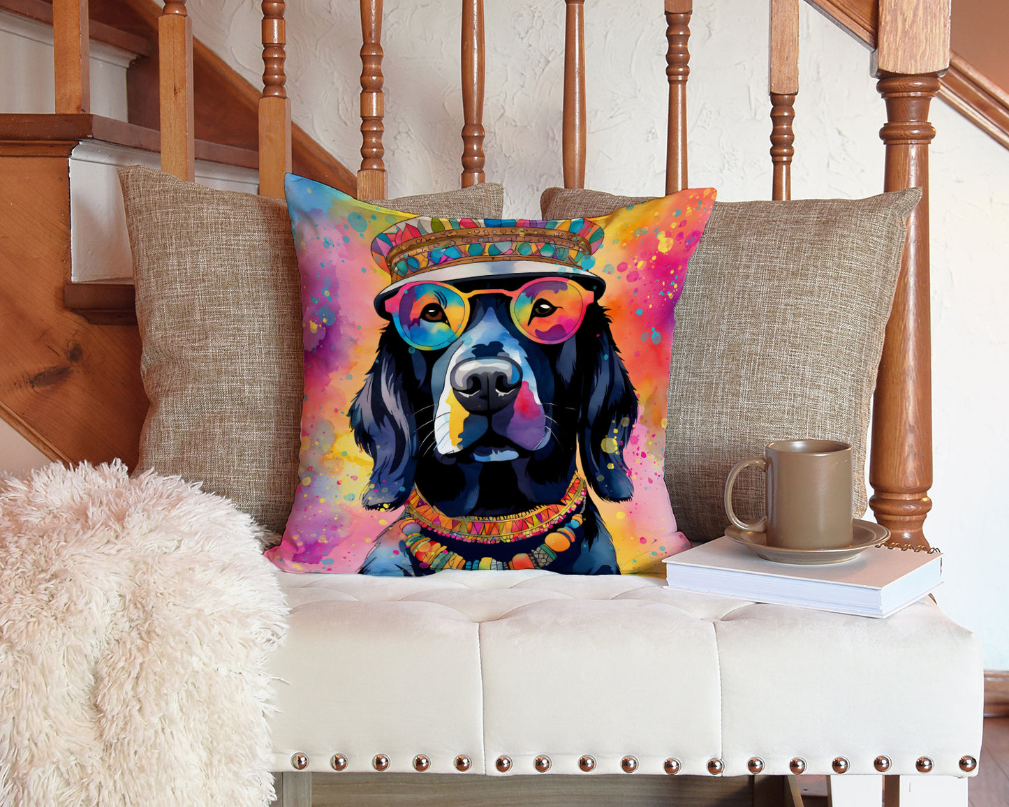 Black Labrador Hippie Dawg Throw Pillow