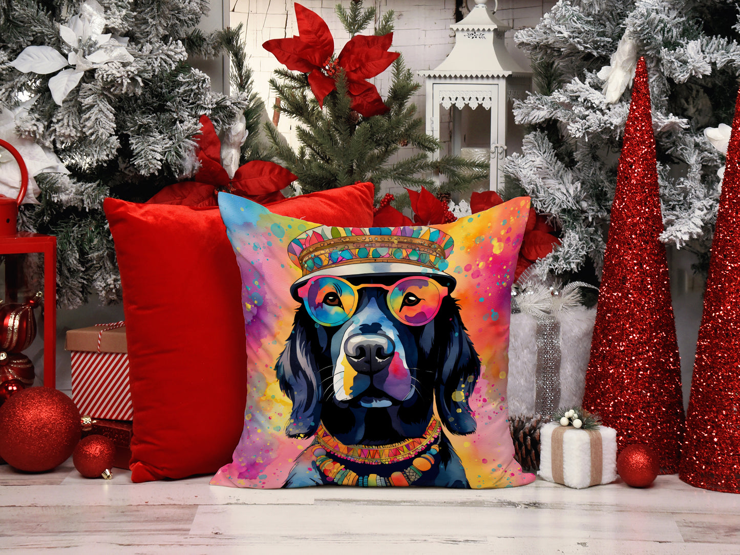 Black Labrador Hippie Dawg Throw Pillow