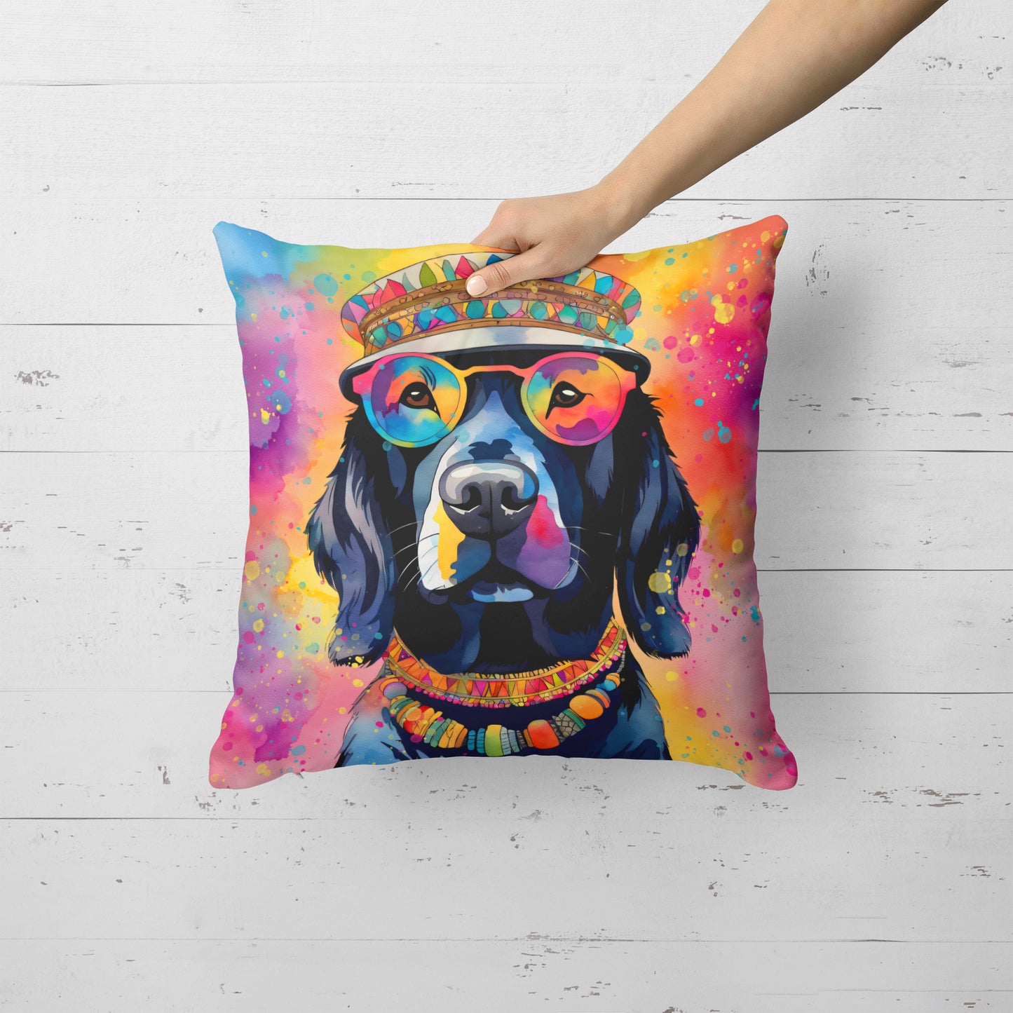 Black Labrador Hippie Dawg Throw Pillow