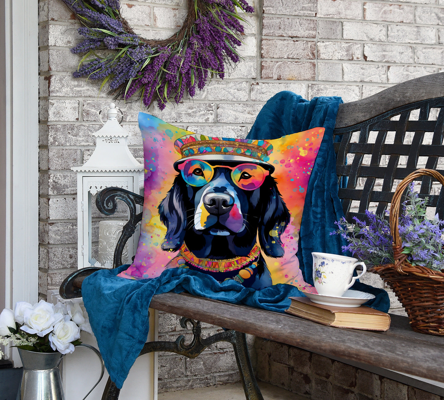 Black Labrador Hippie Dawg Throw Pillow