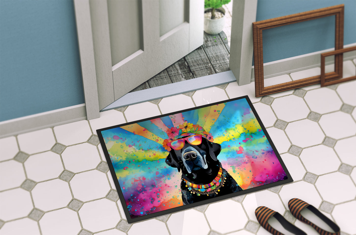 Black Labrador Hippie Dawg Doormat