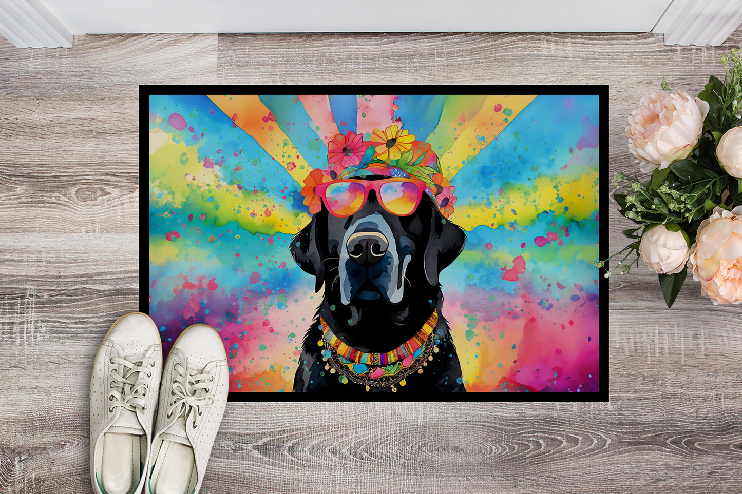 Black Labrador Hippie Dawg Doormat