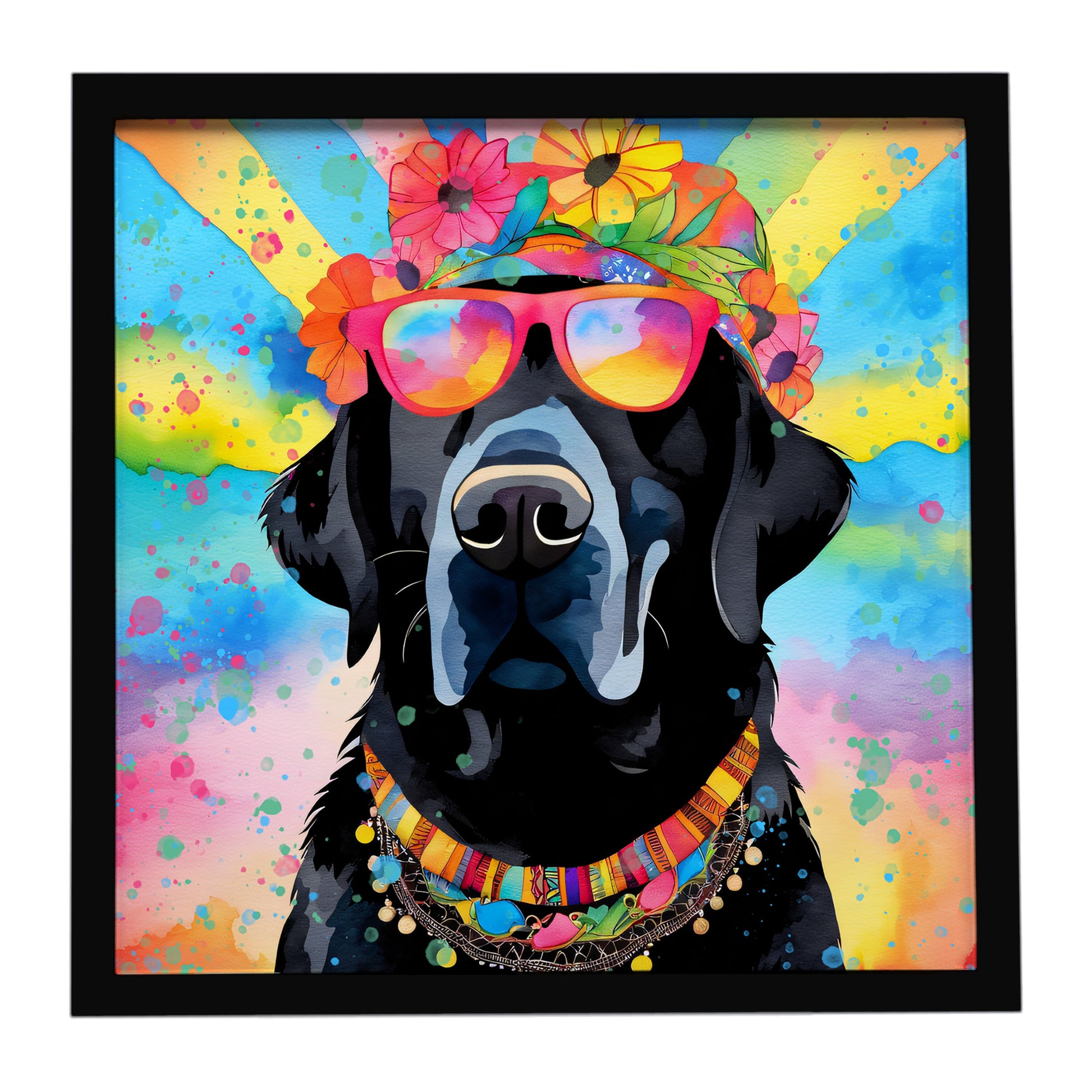 Buy this Black Labrador Hippie Dawg Framed Metal Print
