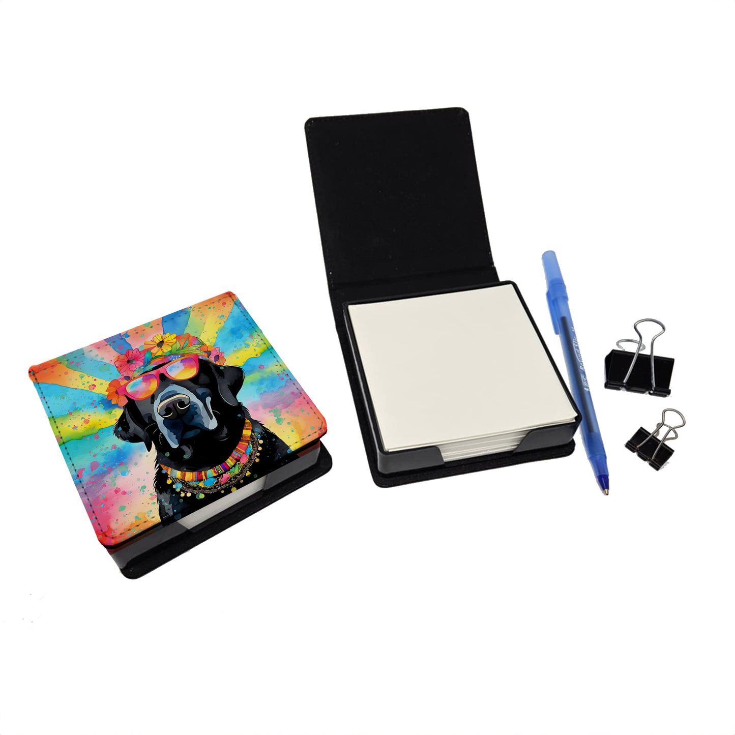 Black Labrador Hippie Dawg PU Leather Note Paper Holder