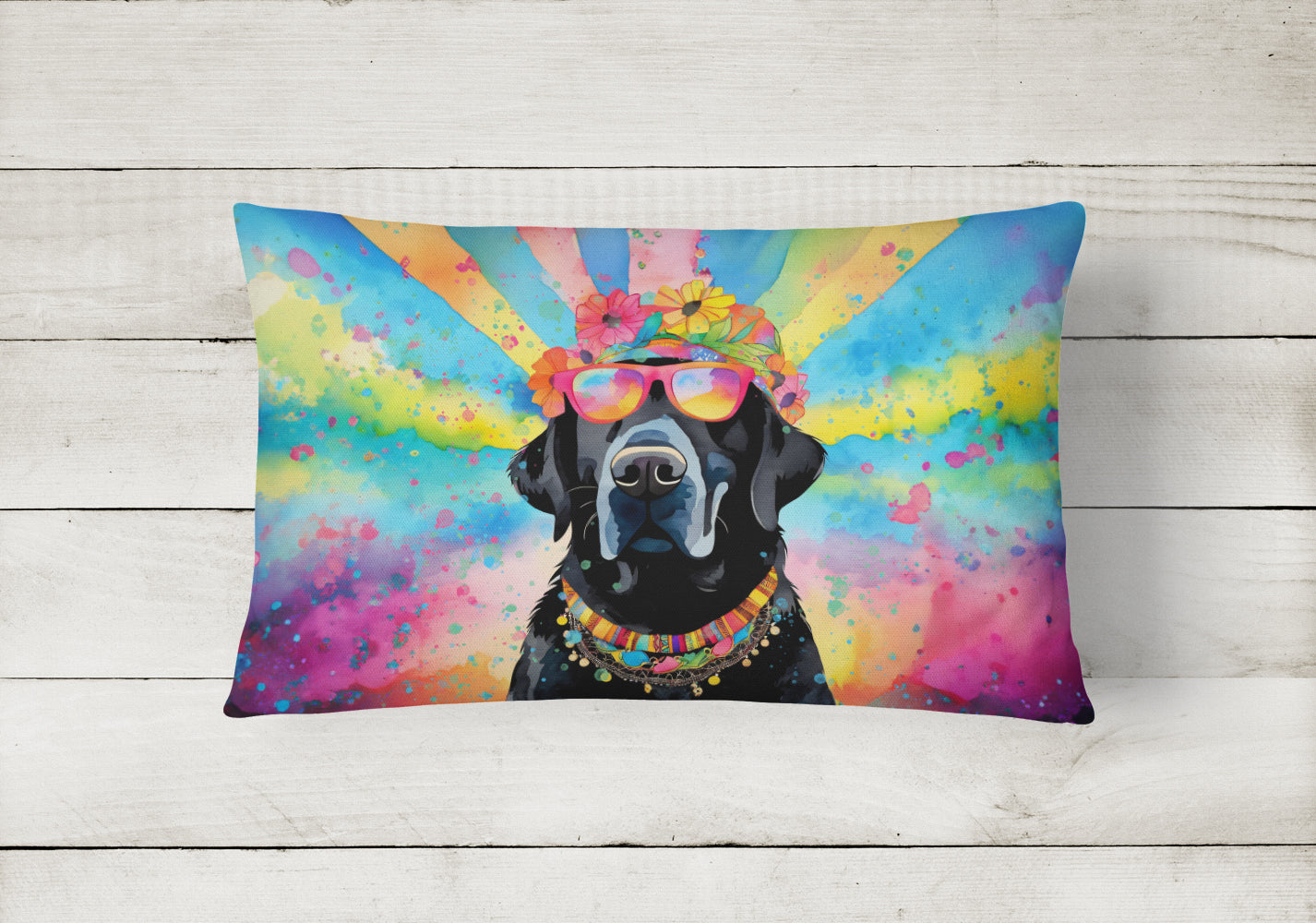 Black Labrador Hippie Dawg Throw Pillow