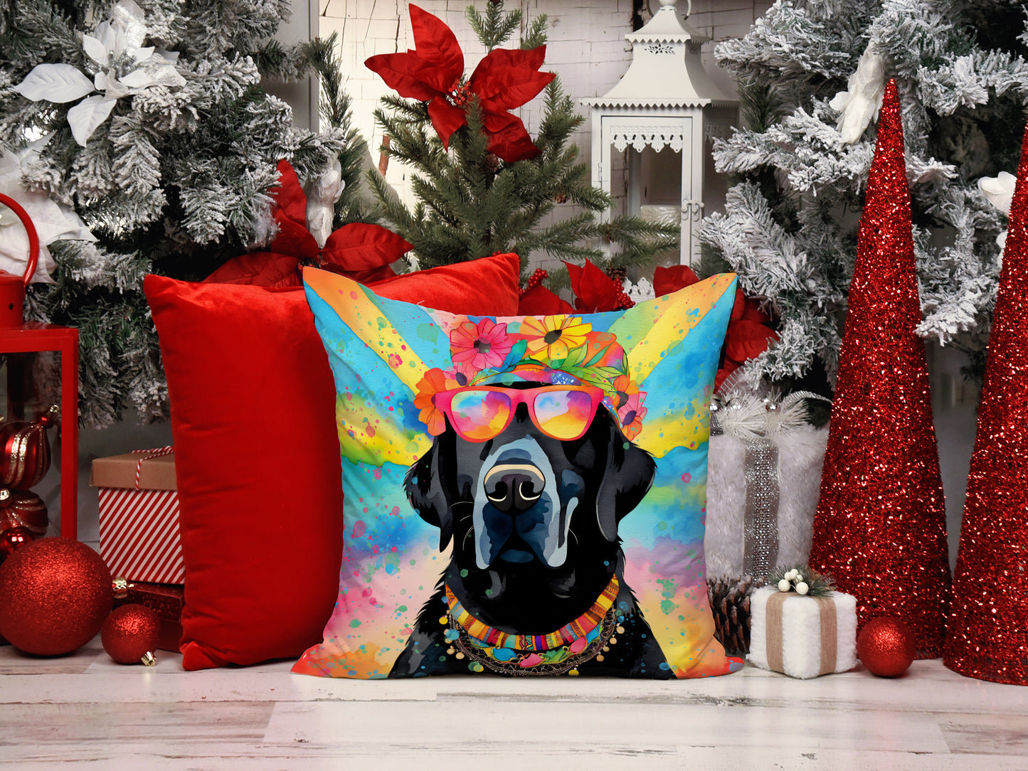 Black Labrador Hippie Dawg Throw Pillow