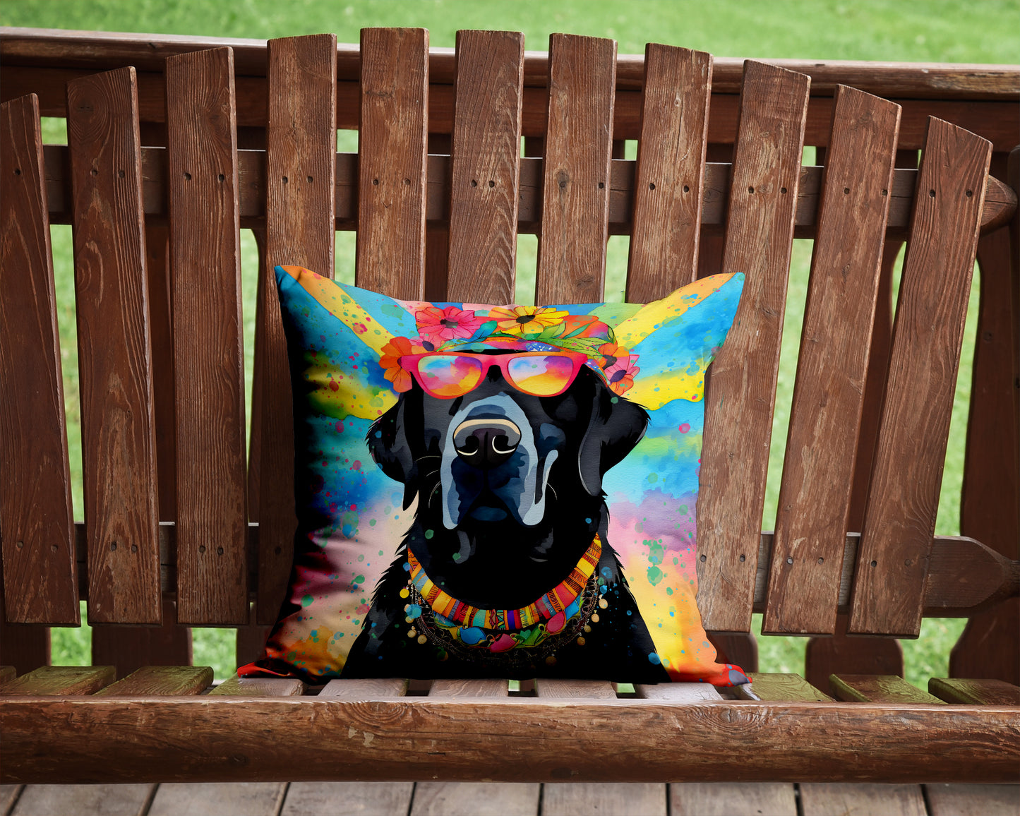 Black Labrador Hippie Dawg Throw Pillow