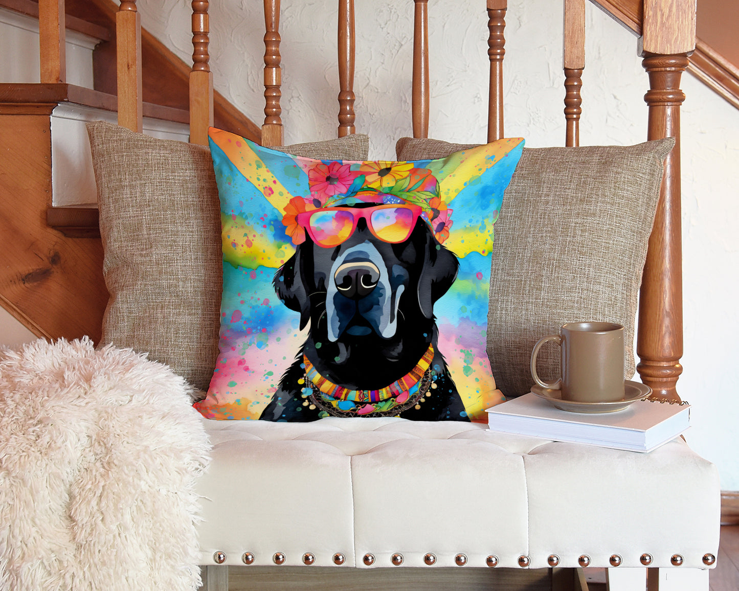 Black Labrador Hippie Dawg Throw Pillow