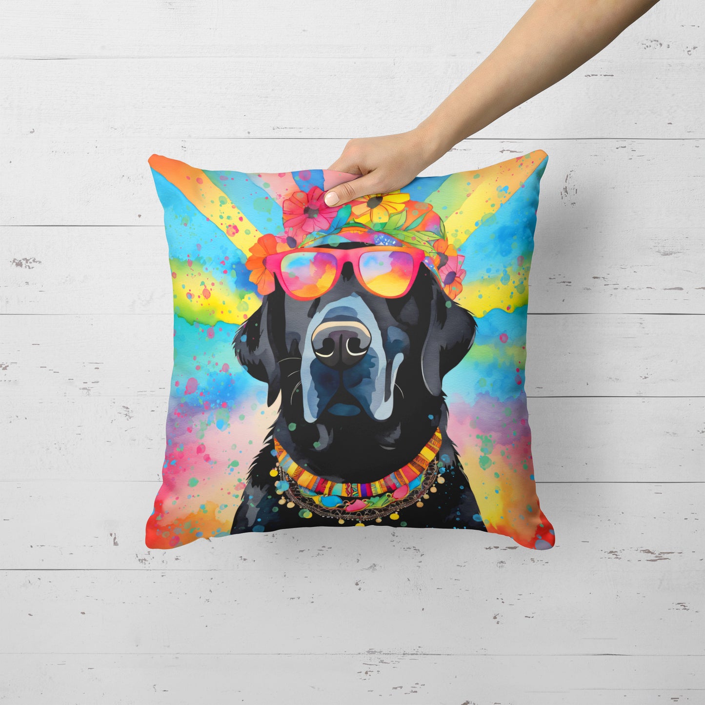 Black Labrador Hippie Dawg Throw Pillow