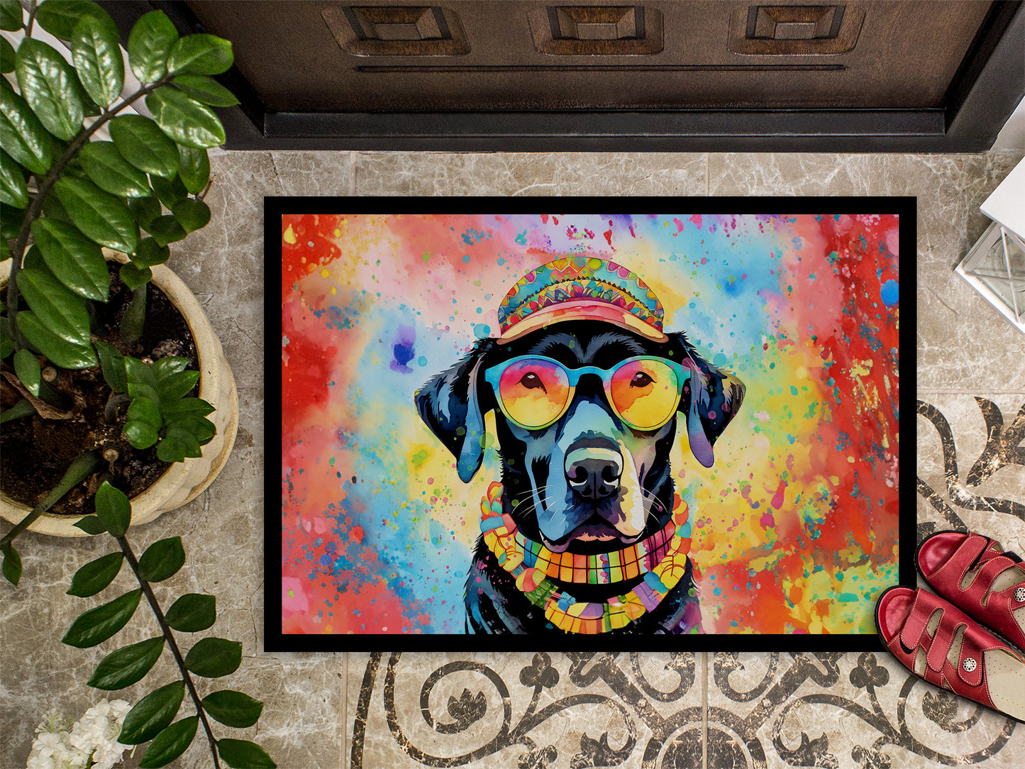 Black Labrador Hippie Dawg Doormat