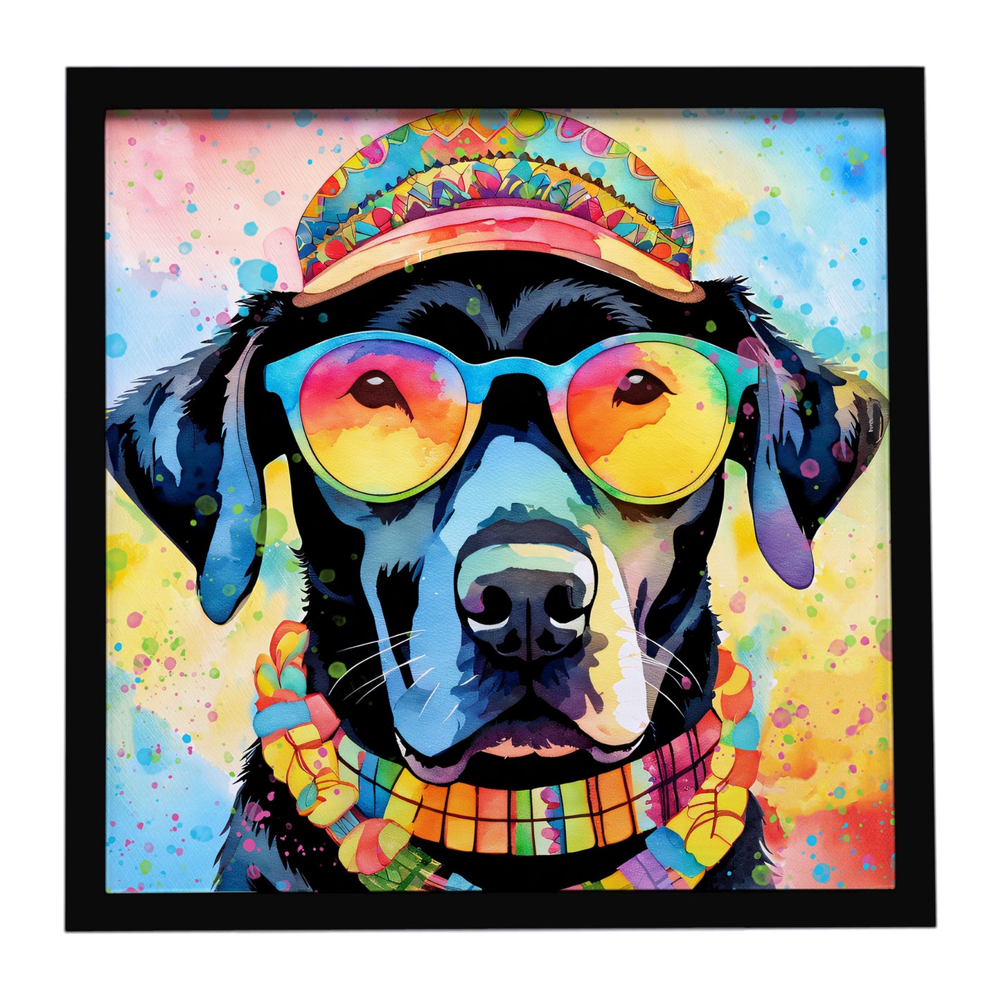 Buy this Black Labrador Hippie Dawg Framed Metal Print