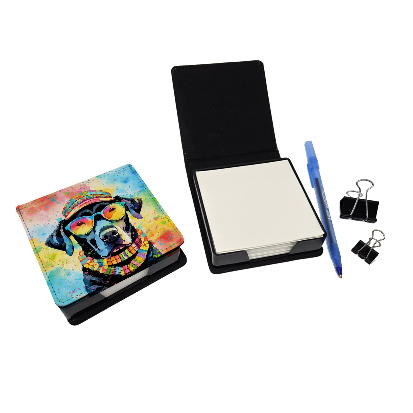 Black Labrador Hippie Dawg PU Leather Note Paper Holder