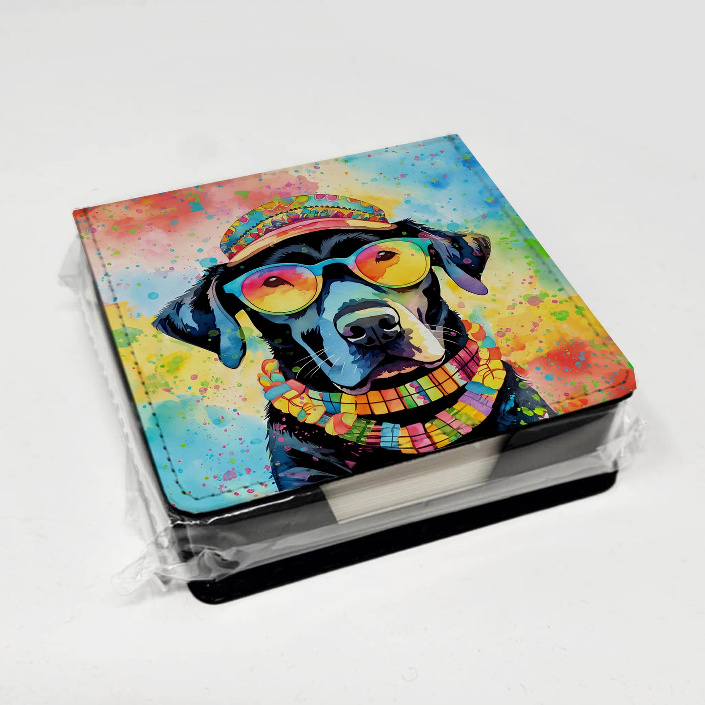 Black Labrador Hippie Dawg PU Leather Note Paper Holder