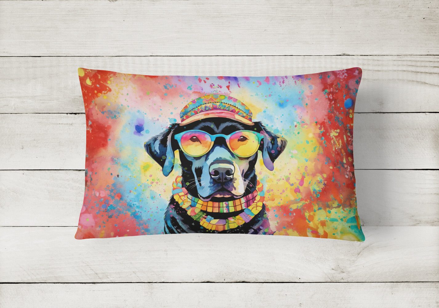 Black Labrador Hippie Dawg Throw Pillow