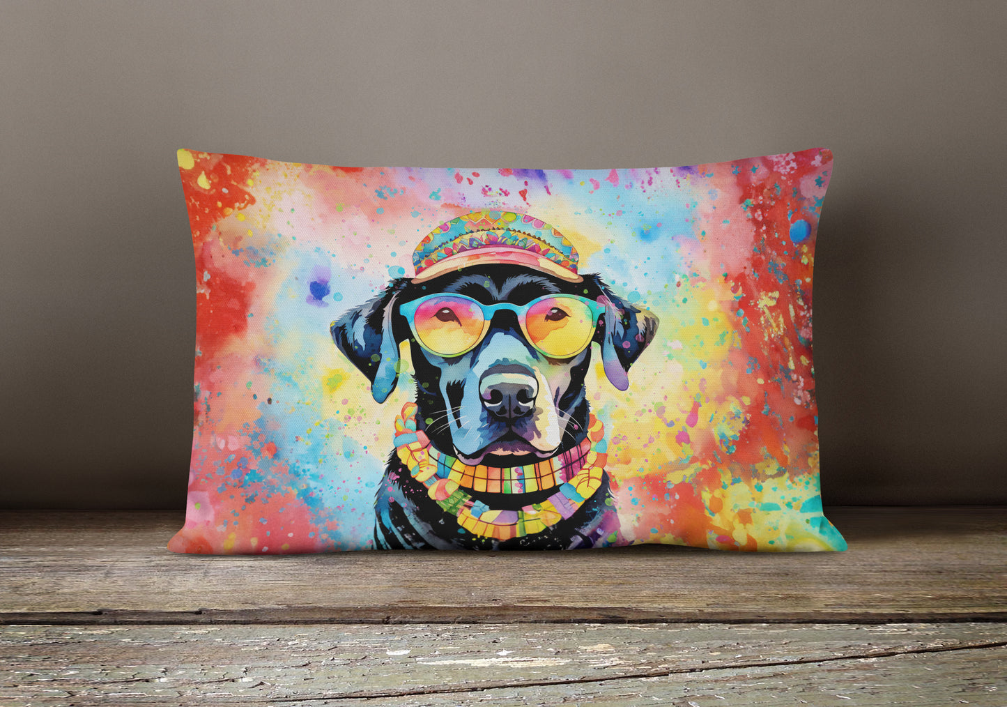 Black Labrador Hippie Dawg Throw Pillow