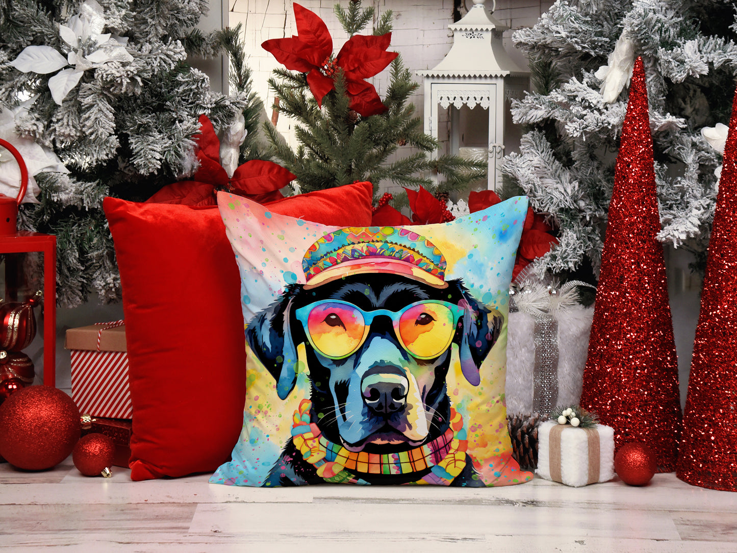 Black Labrador Hippie Dawg Throw Pillow