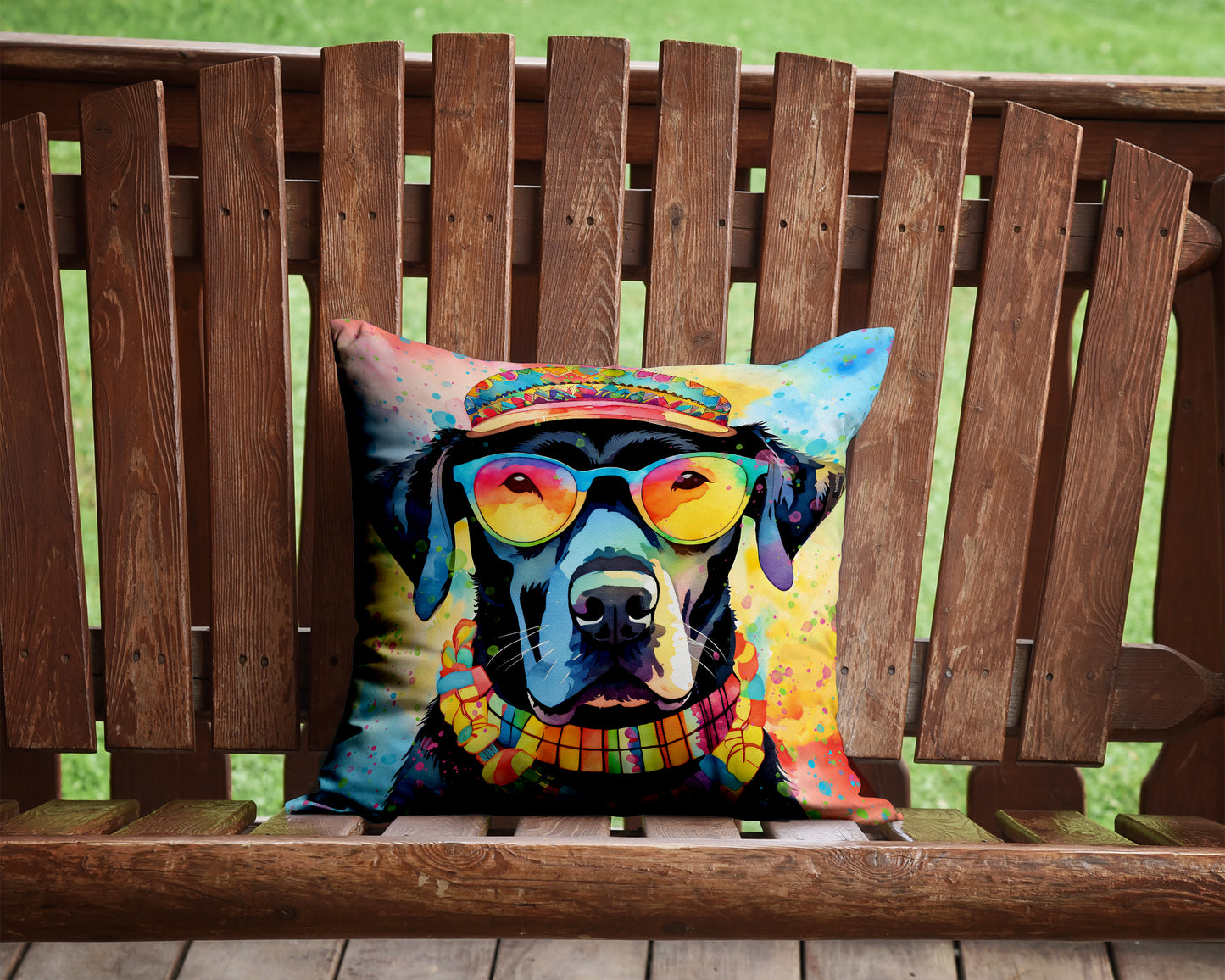 Black Labrador Hippie Dawg Throw Pillow