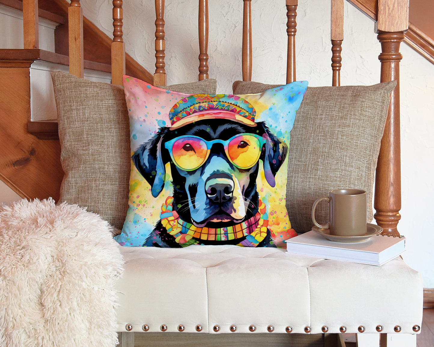 Black Labrador Hippie Dawg Throw Pillow