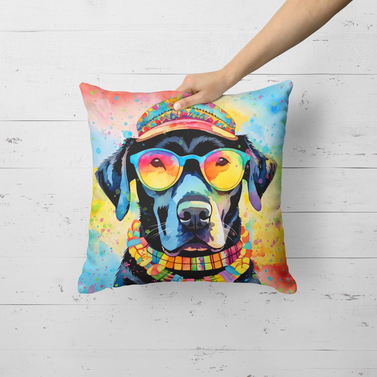 Black Labrador Hippie Dawg Throw Pillow