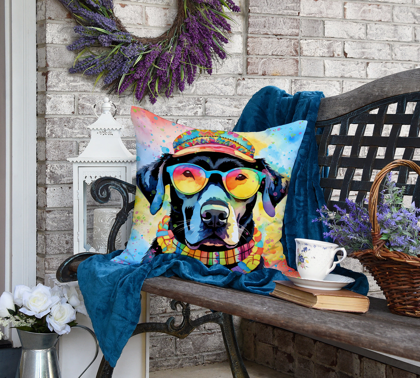 Black Labrador Hippie Dawg Throw Pillow