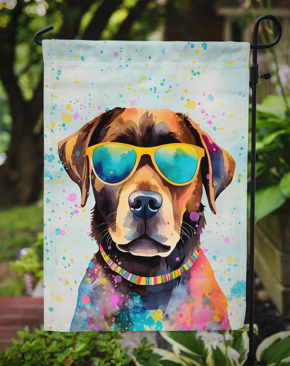 Chocolate Labrador Hippie Dawg Garden Flag