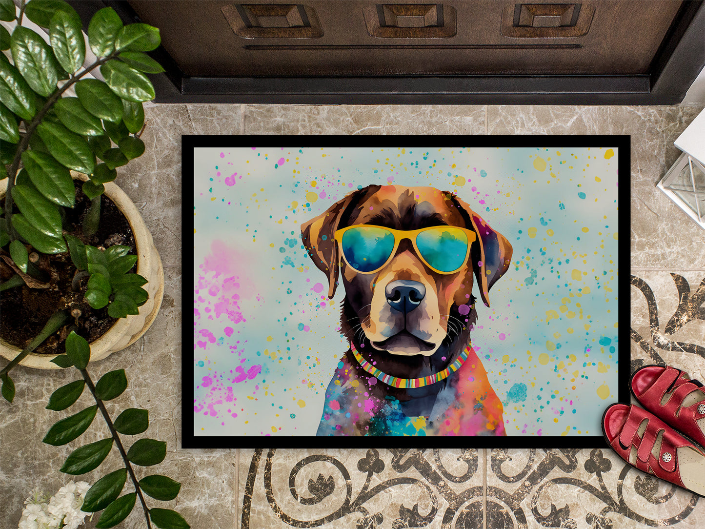 Chocolate Labrador Hippie Dawg Doormat